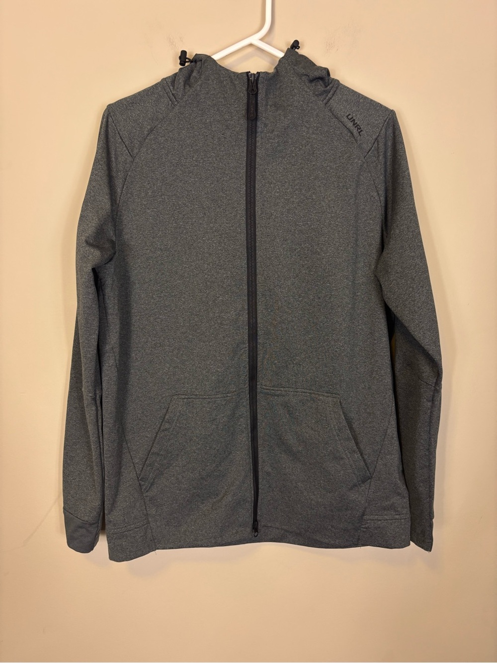 UNRL Men's Lightweight Full-Zip Hoodie Jacket in Dark Heather Gray Medium